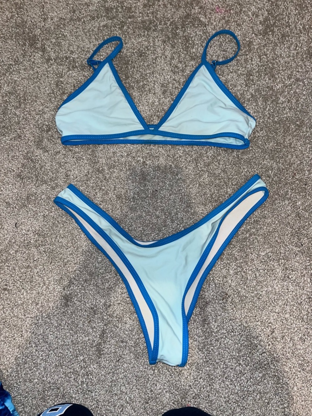 SHEIN Light Blue and Royal Blue Contrast Trim Triangle Bikini